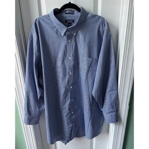 Lands End Dress Shirt Mens 20-35 Tall Supima Cotton Pinpoint Blue White Check